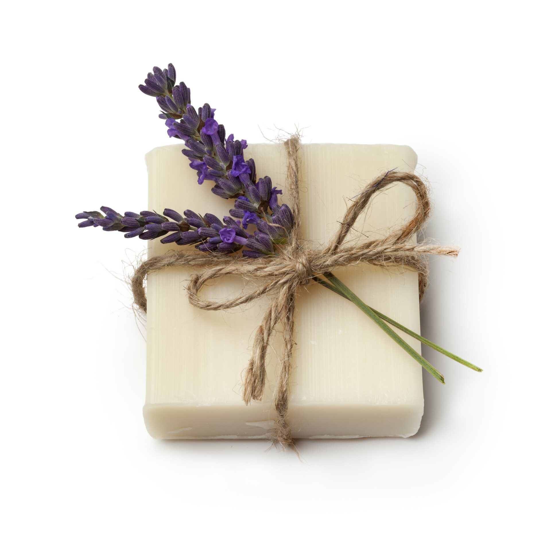 Piece of lavender soap on white background